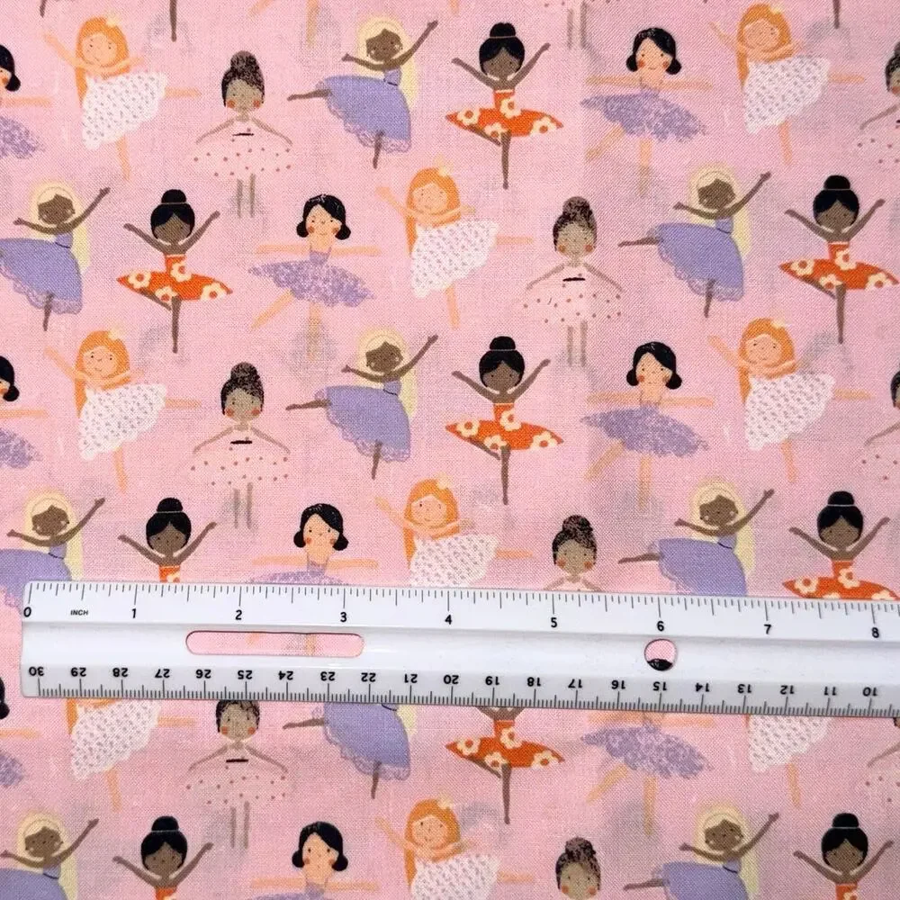 Dancing Ballet Little Ballerinas on Pink Cotton Fabric Print - 1/2 Yard - Tutu